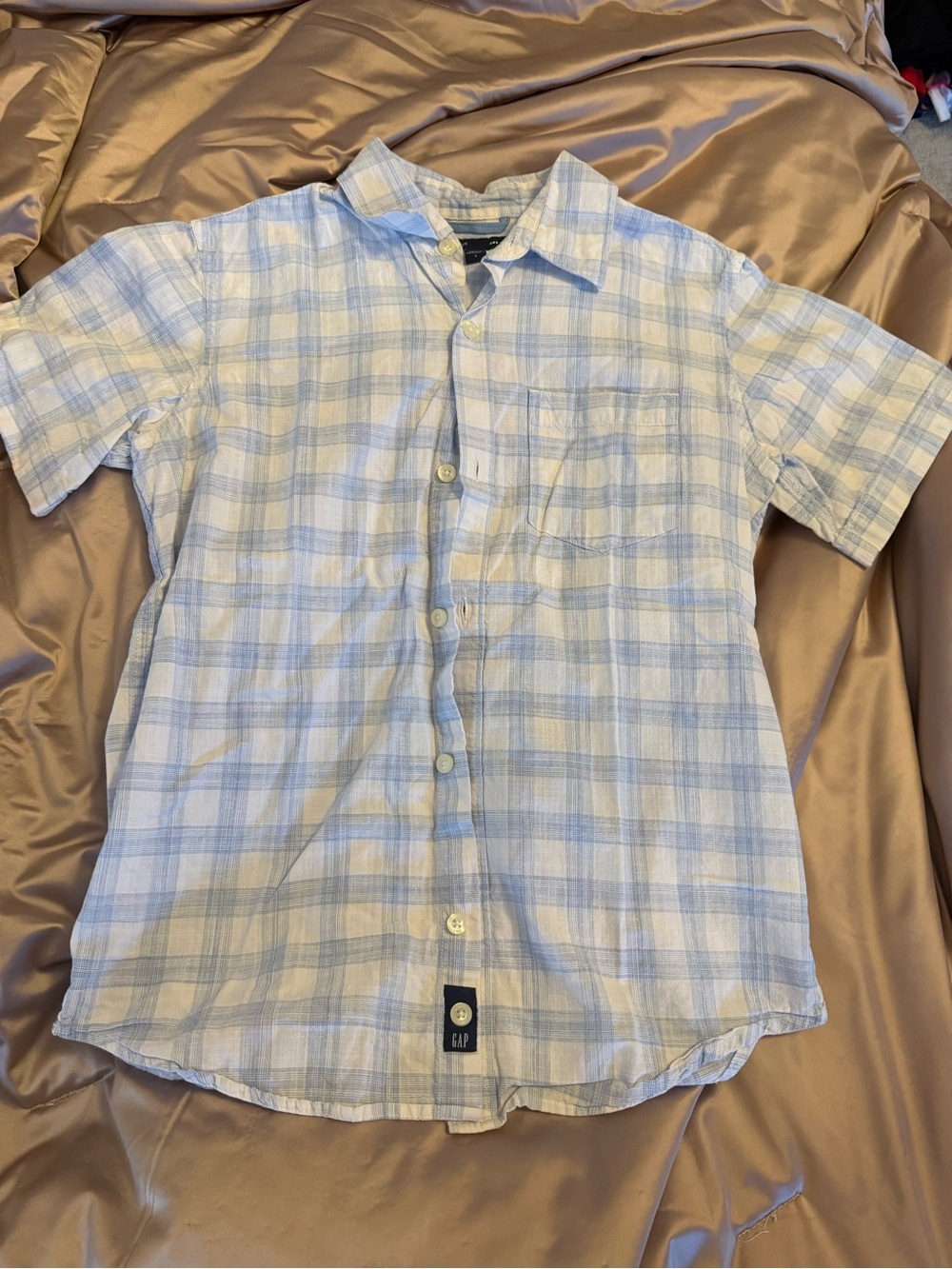 GapKids Boys Large Blue White Plaid Short Sleeve Button Down Collared Shirt
